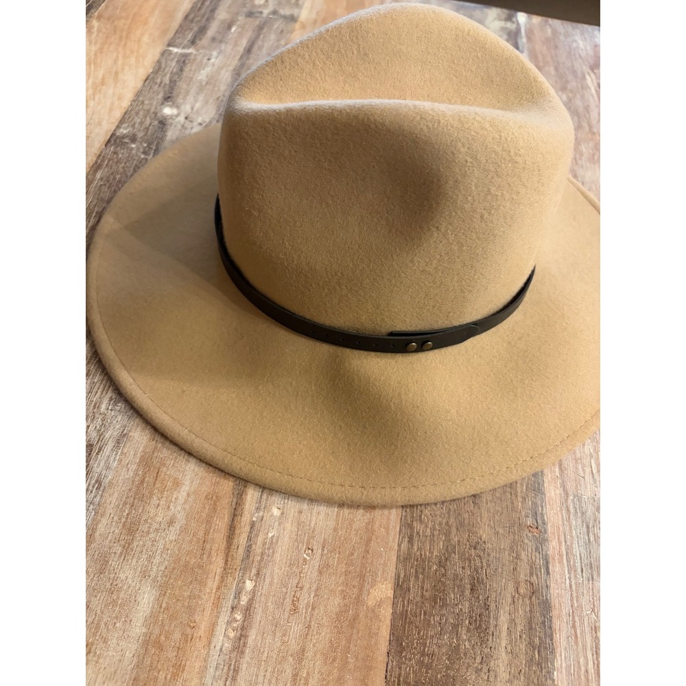 Chico's Amelia Wide Brim Fedora Hat Winter Camel Tan 100% Wool 570152414 OS NWT